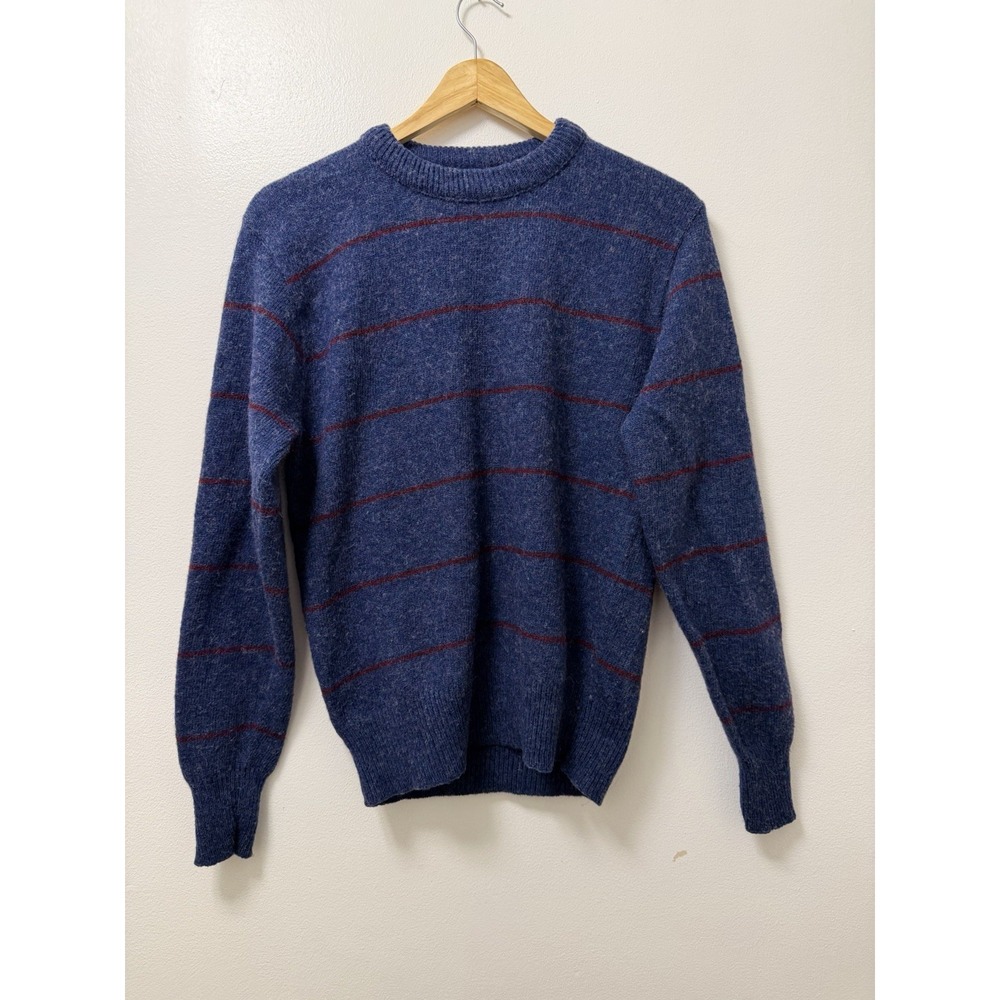 Vintage Botany 500 Wool Striped Sweater Blue Red Pullover Men's Medium USA Made